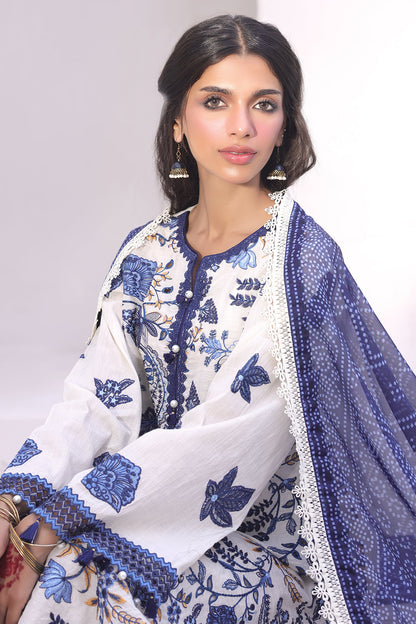 Zellbury | Unstitched 3 Piece Cambric | Embroidered Shirt Shalwar Dupatta - 1554 Default Title