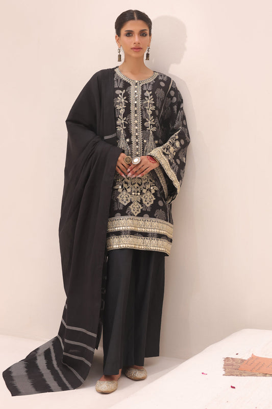 Zellbury | Unstitched 3 Piece Jacquard | Embroidered Shirt Shalwar Dupatta - 1806
