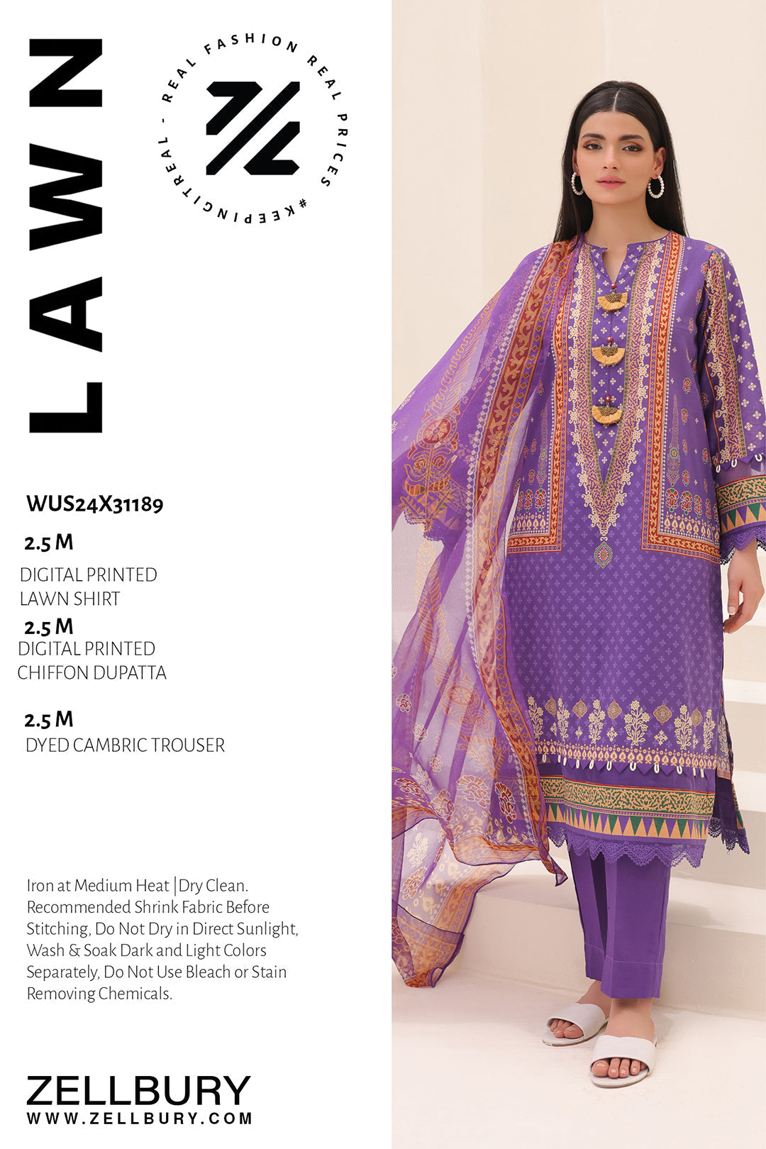 Zellbury | Unstitched 3 Piece Lawn | Shirt Shalwar Dupatta - 1189