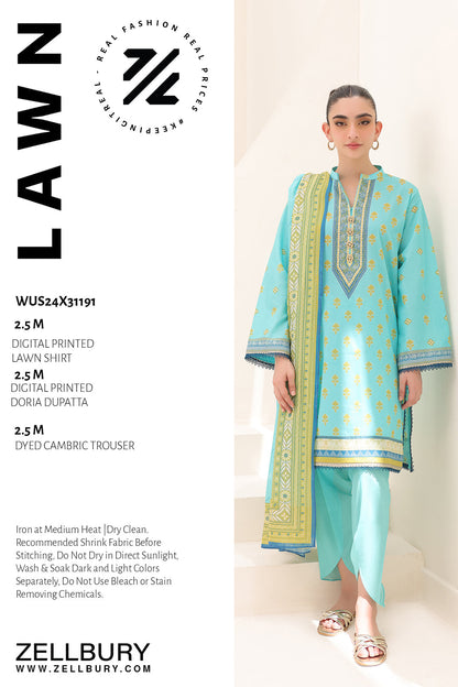 Zellbury | Unstitched 3 Piece Lawn | Shirt Shalwar Dupatta - 1191