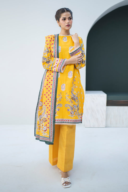 Zellbury | Unstitched 3 Piece Khaddar | Embroidered Shirt Dupatta - 0799