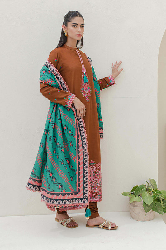 Zellbury | Unstitched 3 Piece Khaddar | Embroidered Shirt Shalwar Dupatta - 0705