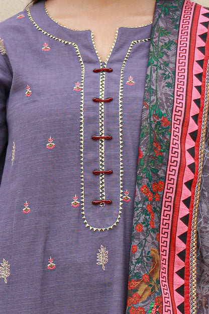 Zellbury | Unstitched 3 Piece Khaddar | Embroidered Shirt Shalwar Dupatta - 0846