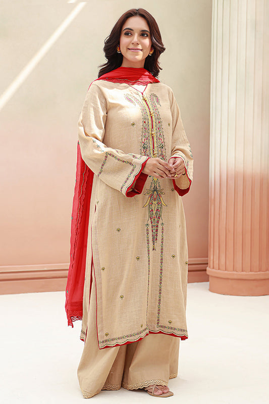 Zellbury | Unstitched 3 Piece Khaddar | Embroidered Shirt Shalwar Dupatta - 0847