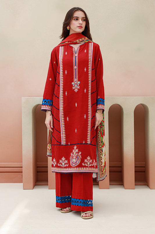 Zellbury | Unstitched 3 Piece Khaddar | Embroidered Shirt Shalwar Dupatta - 0848