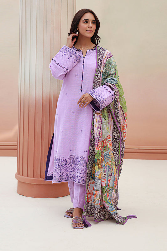 Zellbury | Unstitched 3 Piece Khaddar | Embroidered Shirt Shalwar Dupatta - 0854