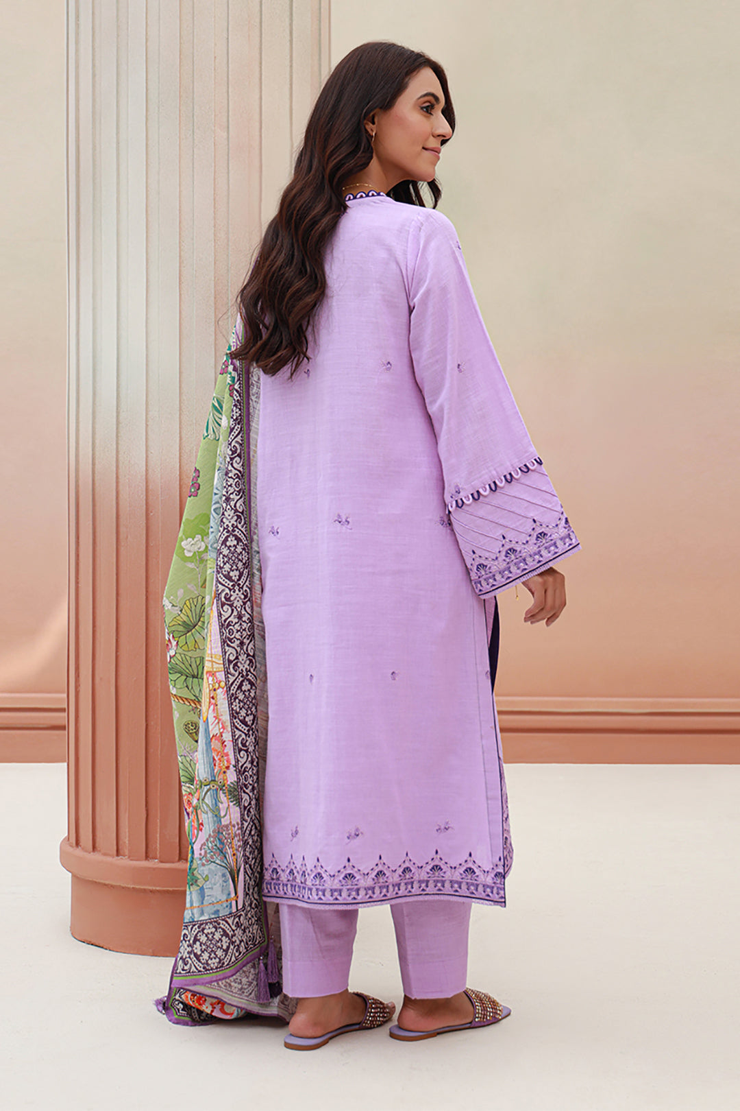 Zellbury | Unstitched 3 Piece Khaddar | Embroidered Shirt Shalwar Dupatta - 0854