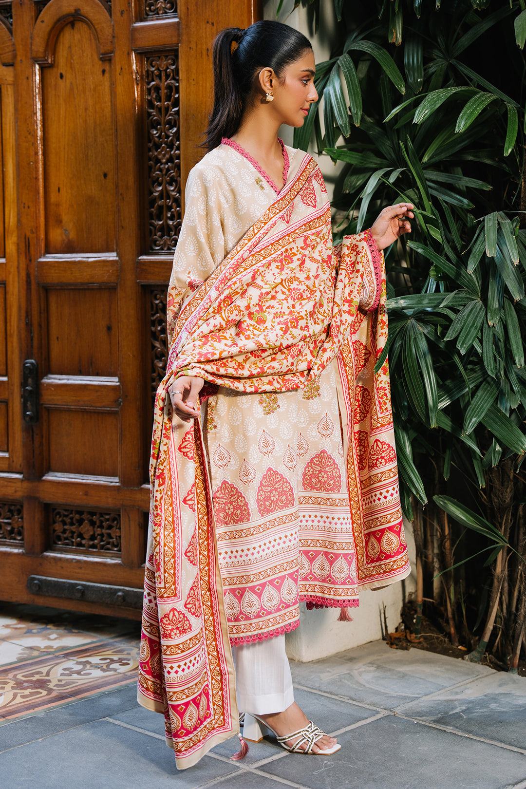 Zellbury | Unstitched 2 Piece Beige Color | Embroidered Shirt Dupatta - 0179