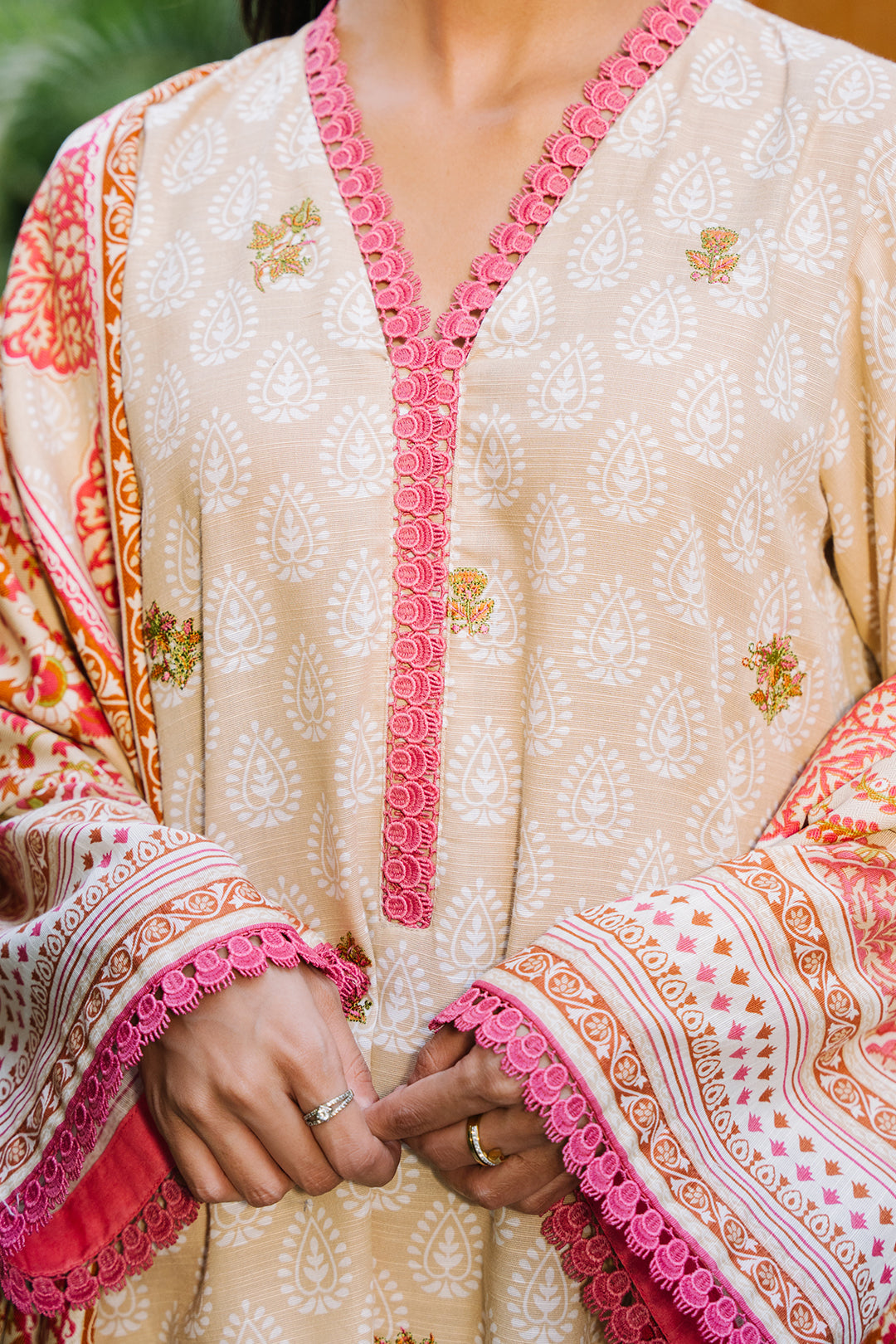 Zellbury | Unstitched 2 Piece Beige Color | Embroidered Shirt Dupatta - 0179