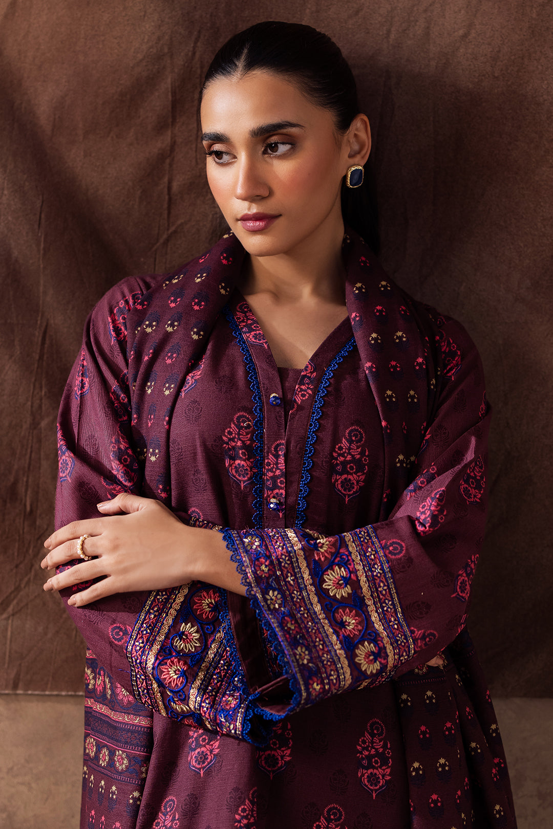 Zellbury | Unstitched 2 Piece Khaddar | Embroidered Shirt Dupatta - 0263 Default Title