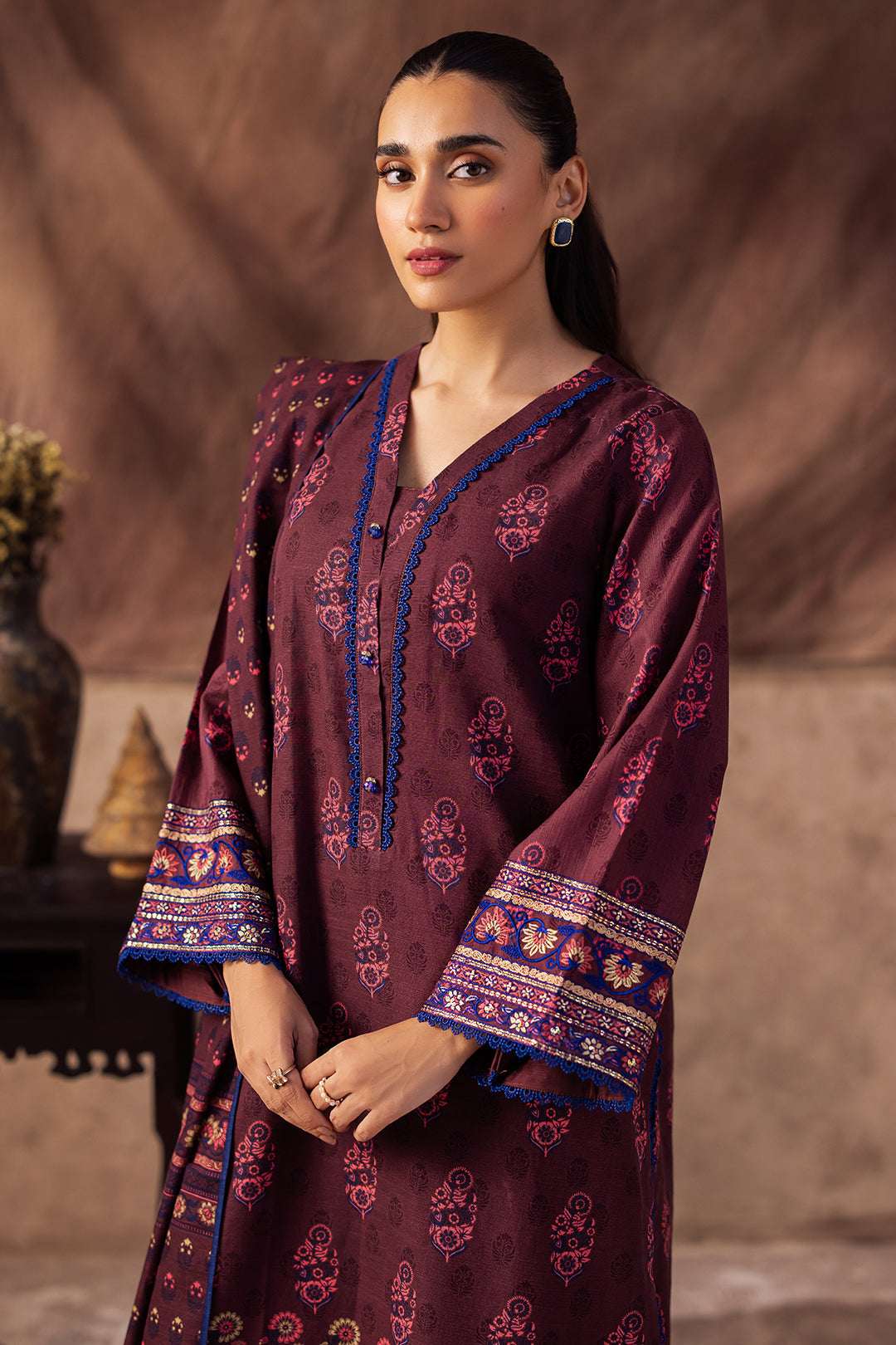 Zellbury | Unstitched 2 Piece Khaddar | Embroidered Shirt Dupatta - 0263