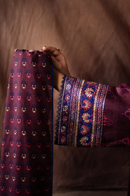 Zellbury | Unstitched 2 Piece Khaddar | Embroidered Shirt Dupatta - 0263