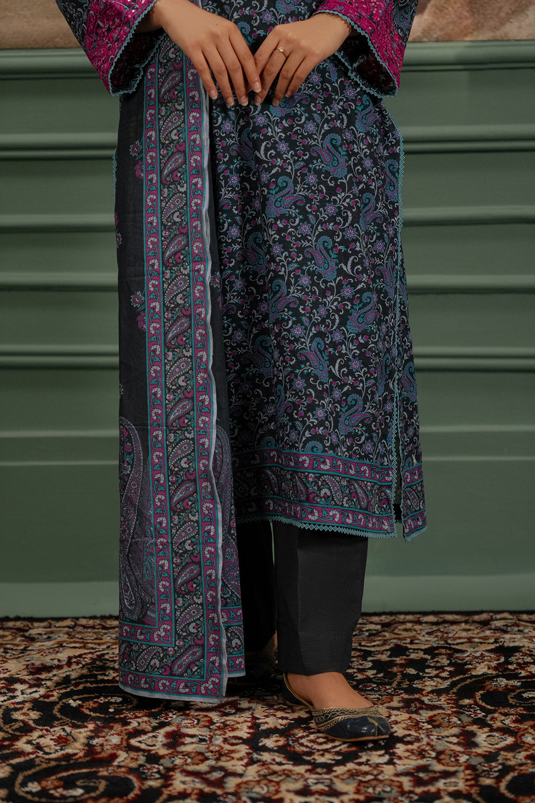 Zellbury | Unstitched 2 Piece Khaddar | Embroidered Shirt Dupatta - 0347