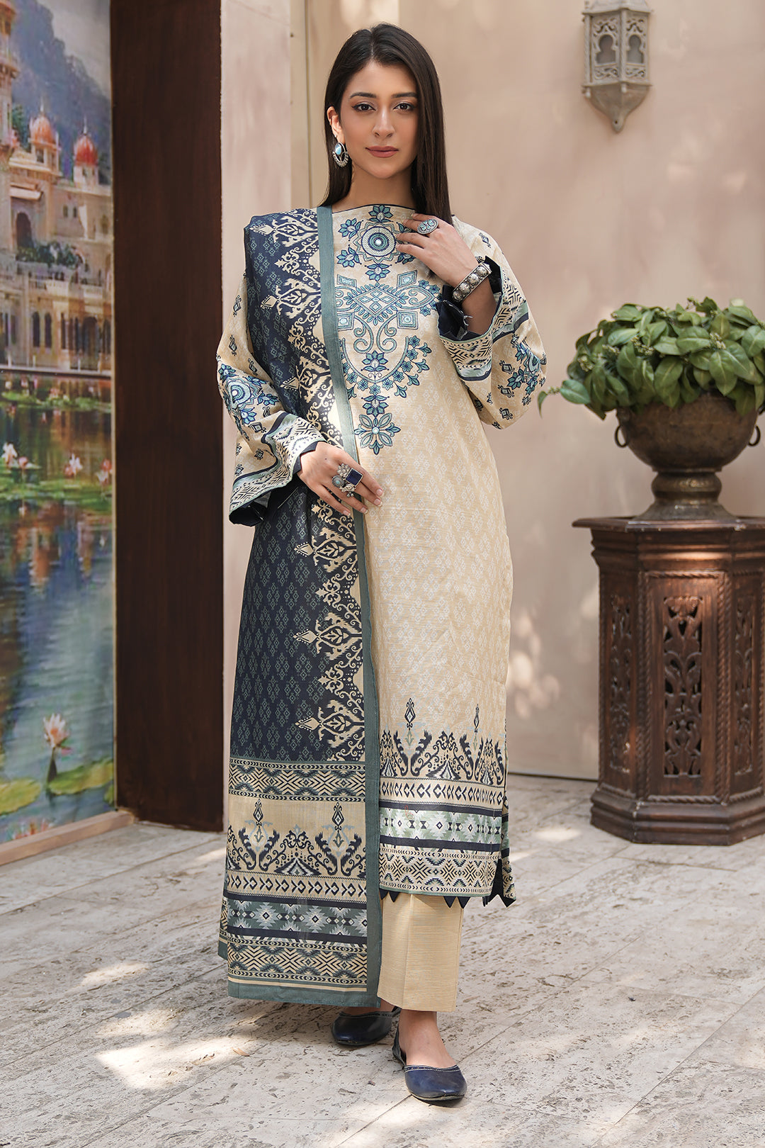 Zellbury | Unstitched 2 Piece Khaddar | Embroidered Shirt Dupatta - 0349