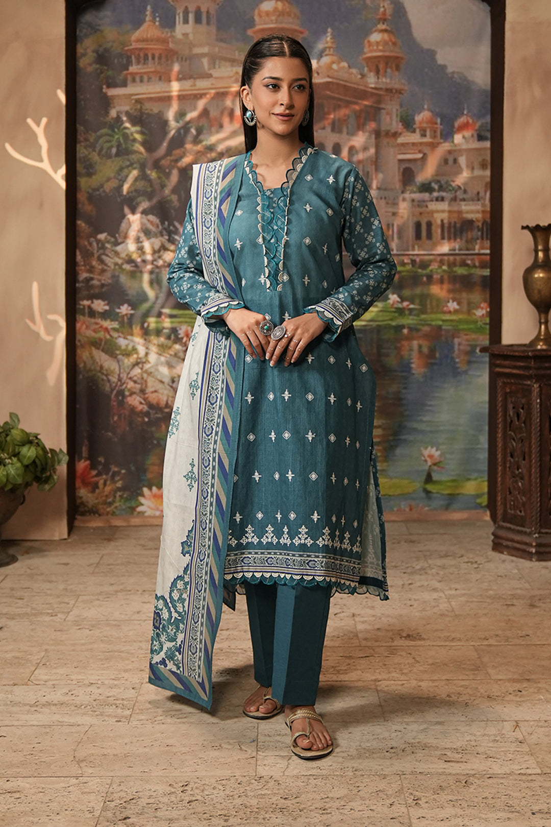 Zellbury | Unstitched 2 Piece Khaddar | Embroidered Shirt Dupatta - 0350
