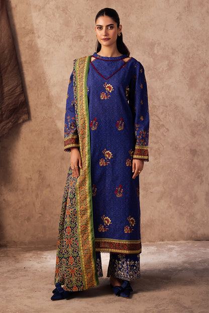 Zellbury | Unstitched 3 Piece Khaddar | Embroidered Shirt Shalwar Dupatta - 0221