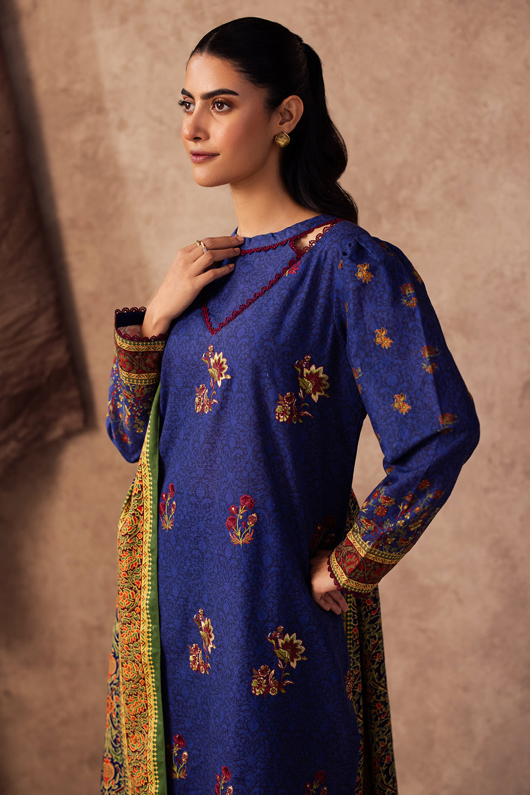 Zellbury | Unstitched 3 Piece Khaddar | Embroidered Shirt Shalwar Dupatta - 0221