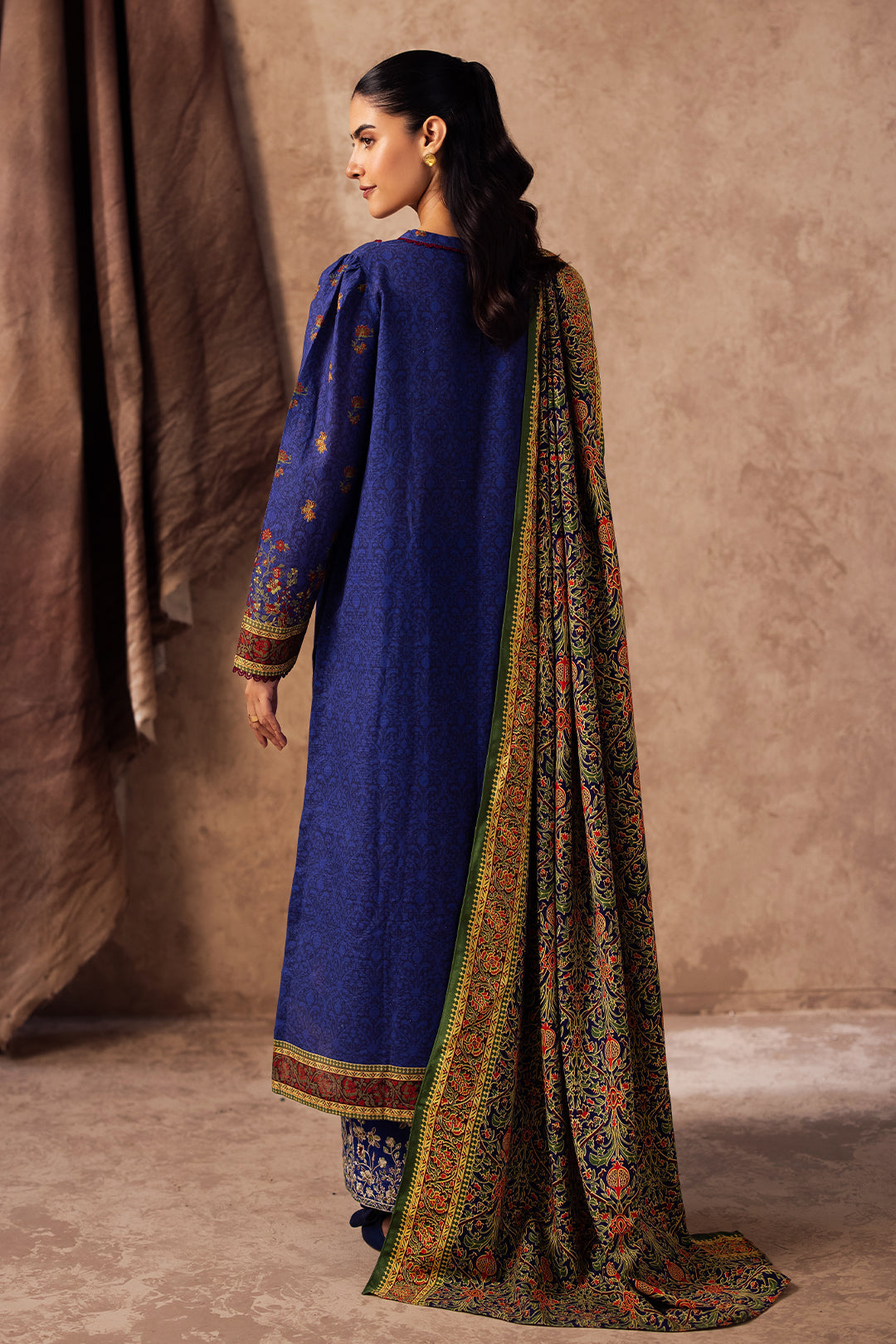 Zellbury | Unstitched 3 Piece Khaddar | Embroidered Shirt Shalwar Dupatta - 0221