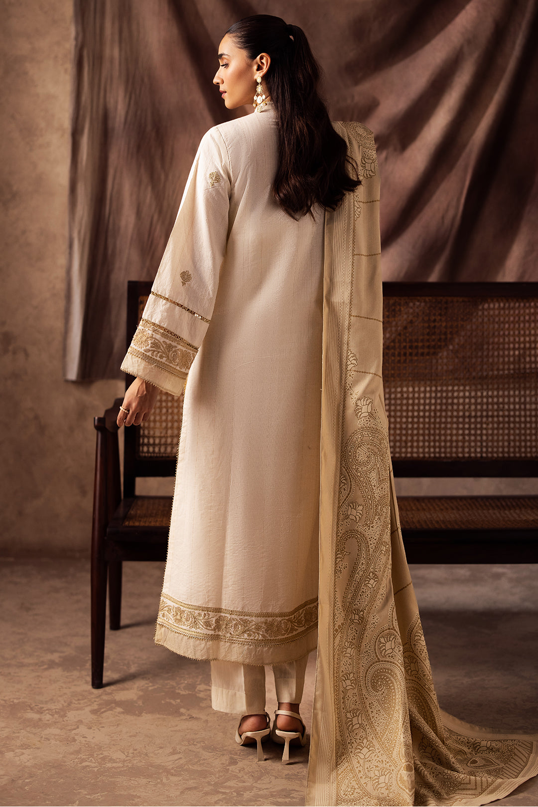 Zellbury | Unstitched 3 Piece Khaddar | Embroidered Shirt Shalwar Shawl - 0232