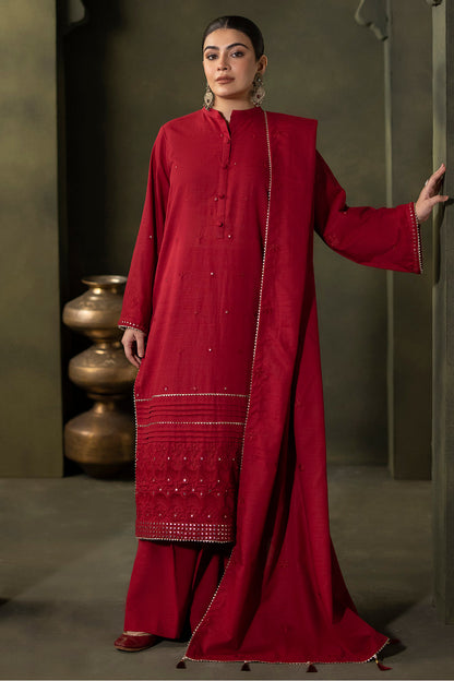 Zellbury | Unstitched 3 Piece Khaddar | Embroidered Shirt Shalwar Dupatta - 0238