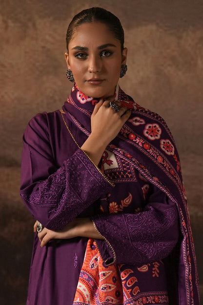 Zellbury | Unstitched 3 Piece Viscose | Embroidered Shirt Shalwar Shawl - 0248 Default Title