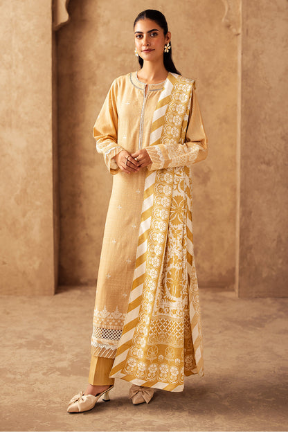 Zellbury | Unstitched 3 Piece Khaddar | Embroidered Shirt Shalwar Shawl - 0310