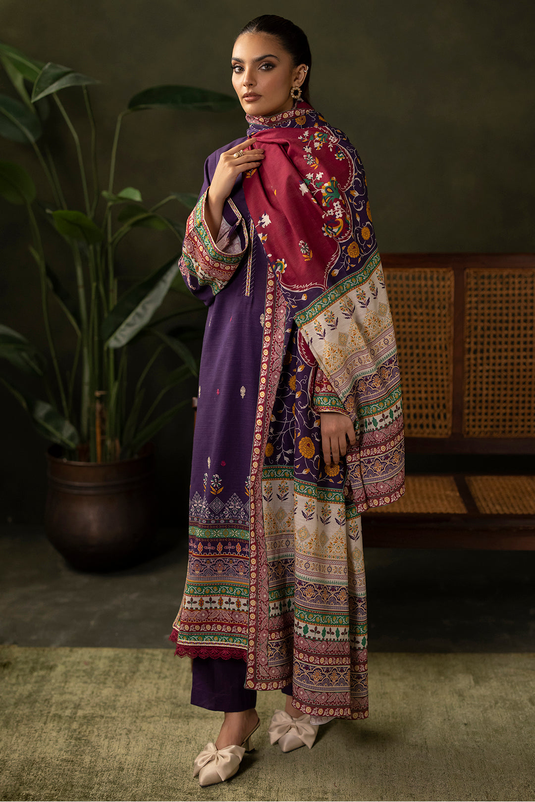 Zellbury | Unstitched 3 Piece Khaddar | Embroidered Shirt Shalwar Dupatta - 0311