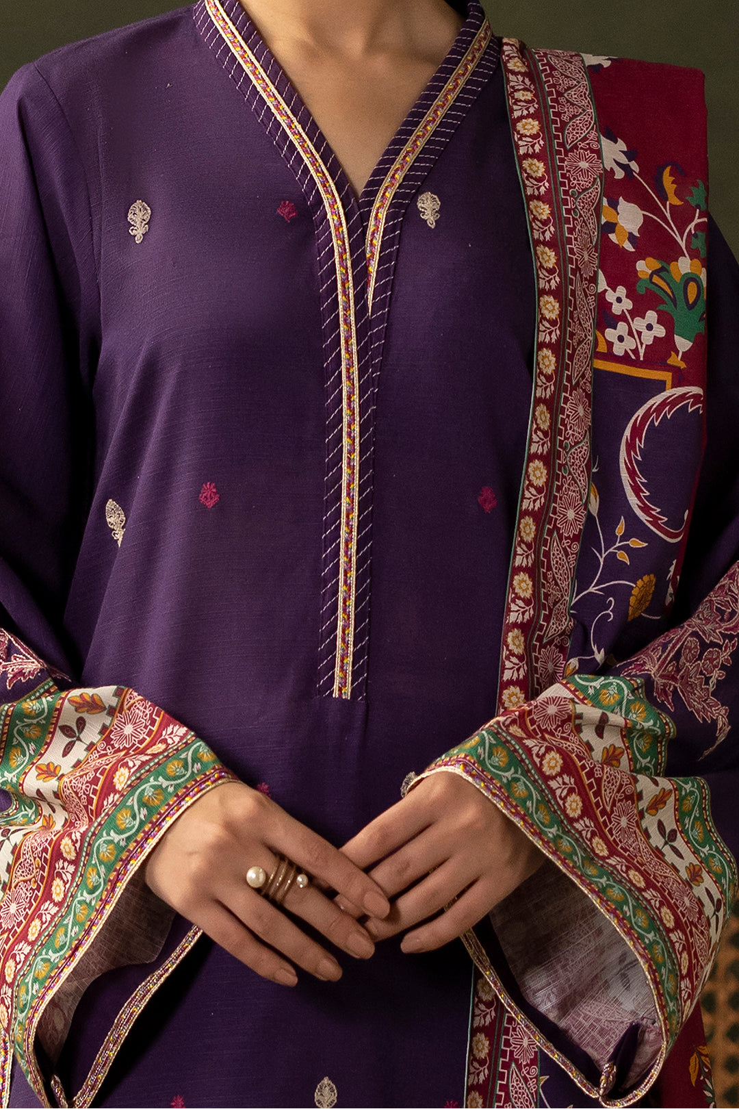 Zellbury | Unstitched 3 Piece Khaddar | Embroidered Shirt Shalwar Dupatta - 0311