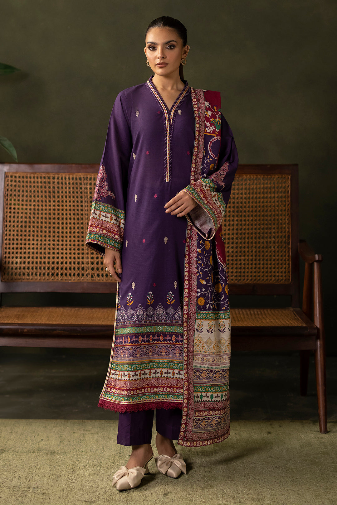 Zellbury | Unstitched 3 Piece Khaddar | Embroidered Shirt Shalwar Dupatta - 0311