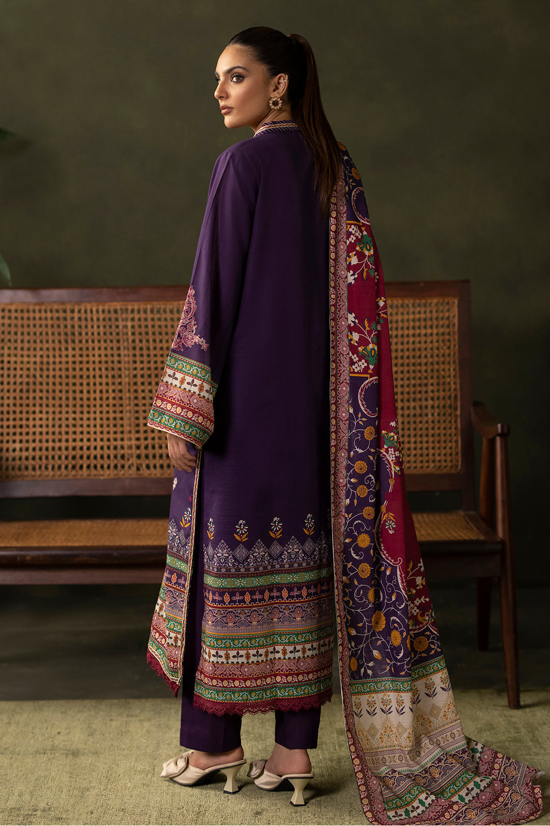 Zellbury | Unstitched 3 Piece Khaddar | Embroidered Shirt Shalwar Dupatta - 0311