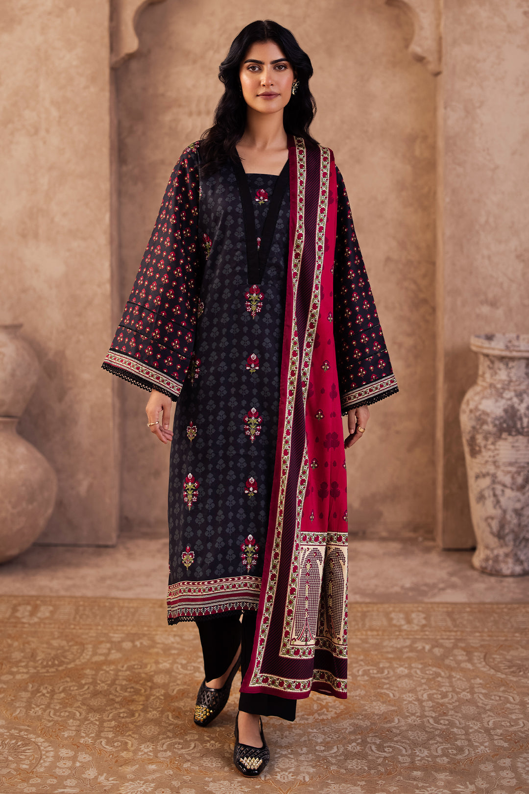 Zellbury | Unstitched 3 Piece Viscose | Embroidered Shirt Shalwar Dupatta - 0314