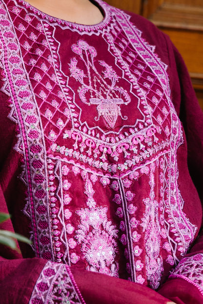Zellbury | Unstitched 3 Piece Khaddar | Embroidered Shirt Shalwar Dupatta - 0319
