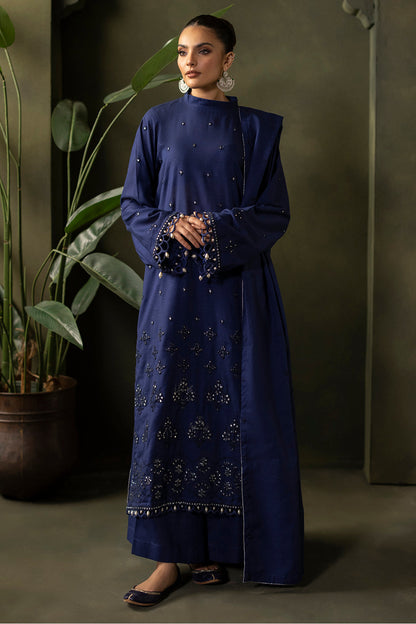 Zellbury | Unstitched 3 Piece Khaddar | Embroidered Shirt Shalwar Dupatta - 0322