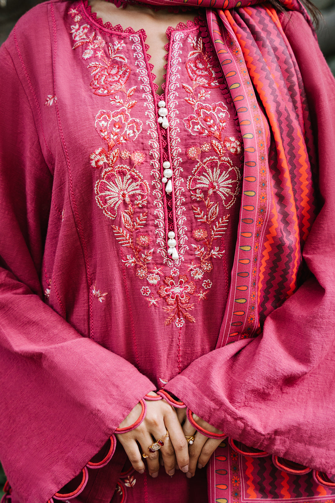 Zellbury | Unstitched 3 Piece Khaddar | Embroidered Shirt Shalwar Dupatta - 0328