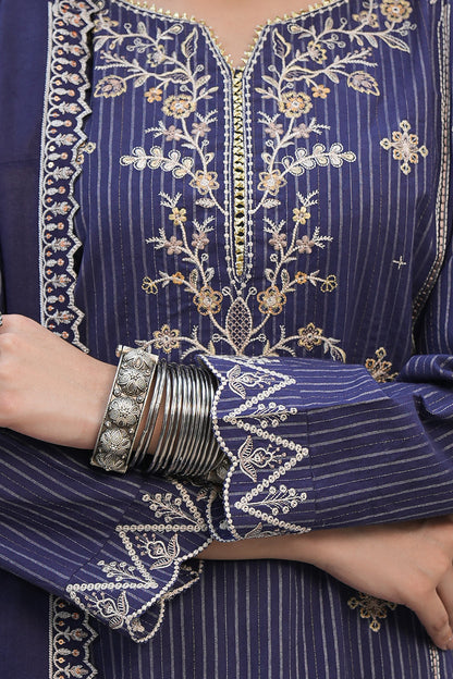Zellbury | Unstitched 3 Piece Khaddar | Embroidered Shirt Shalwar Shawl - 0409