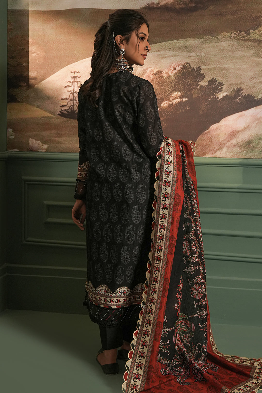 Zellbury | Unstitched 3 Piece Khaddar | Embroidered Shirt Shalwar Dupatta - 0480