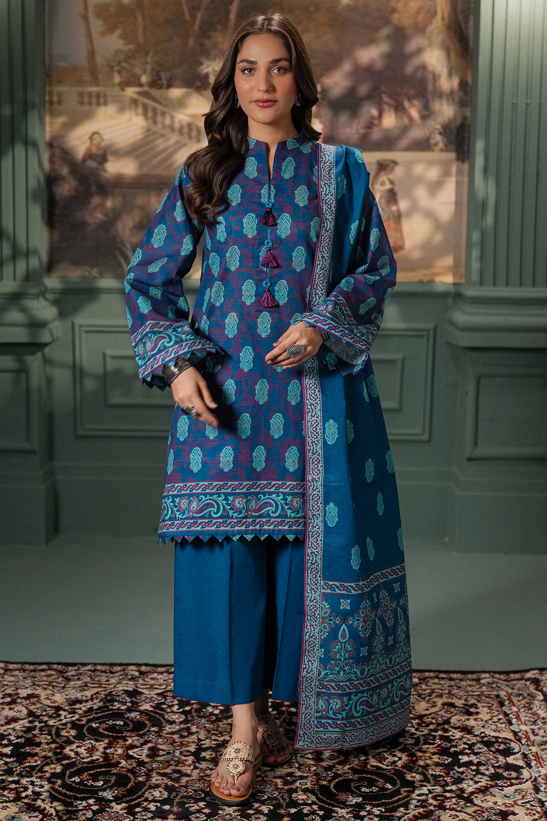 Zellbury | Unstitched 2 Piece Khaddar | Shirt Dupatta - 0425