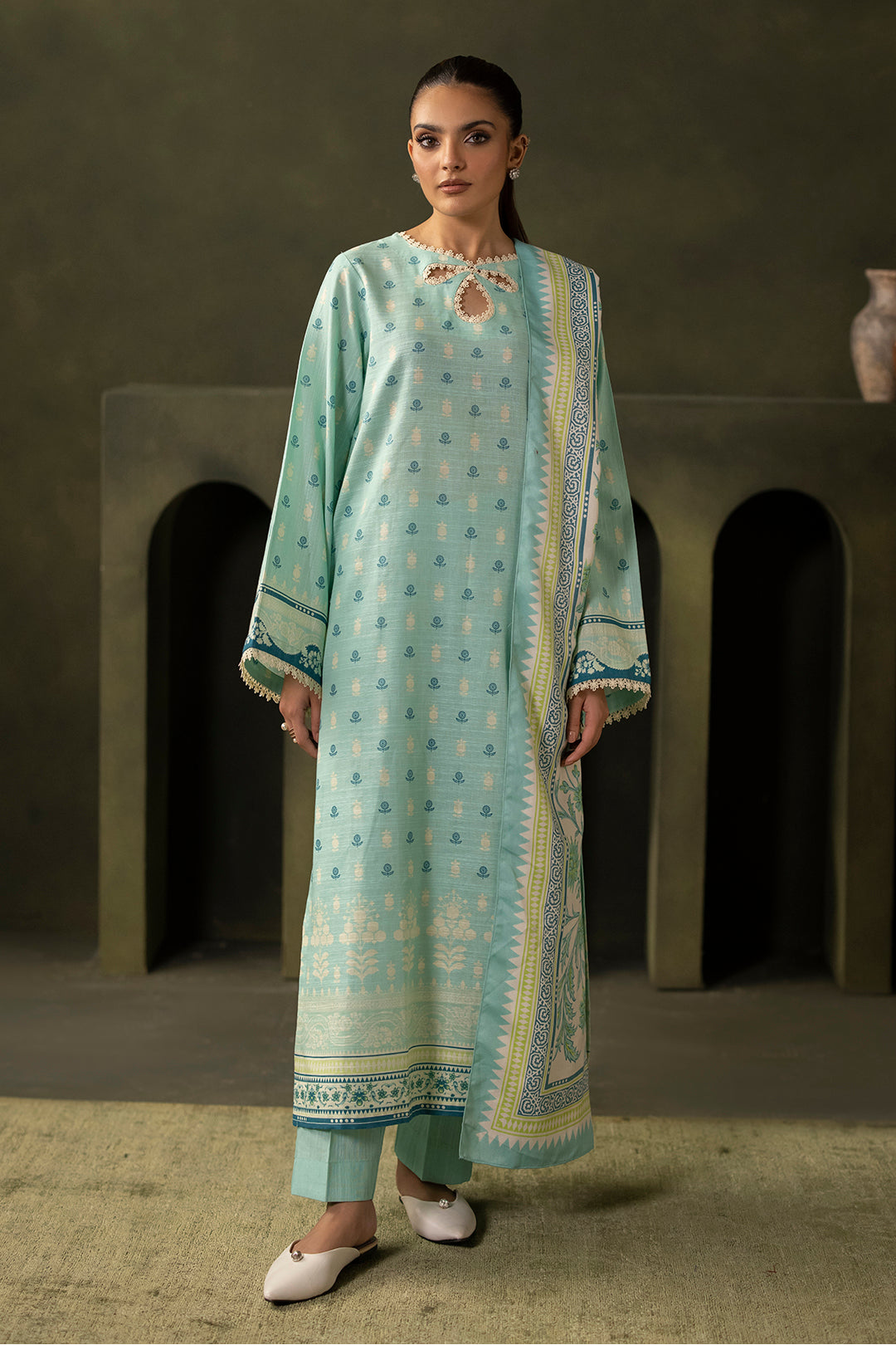Zellbury | Unstitched 3 Piece Khaddar | Shirt Shalwar Shawl - 0198