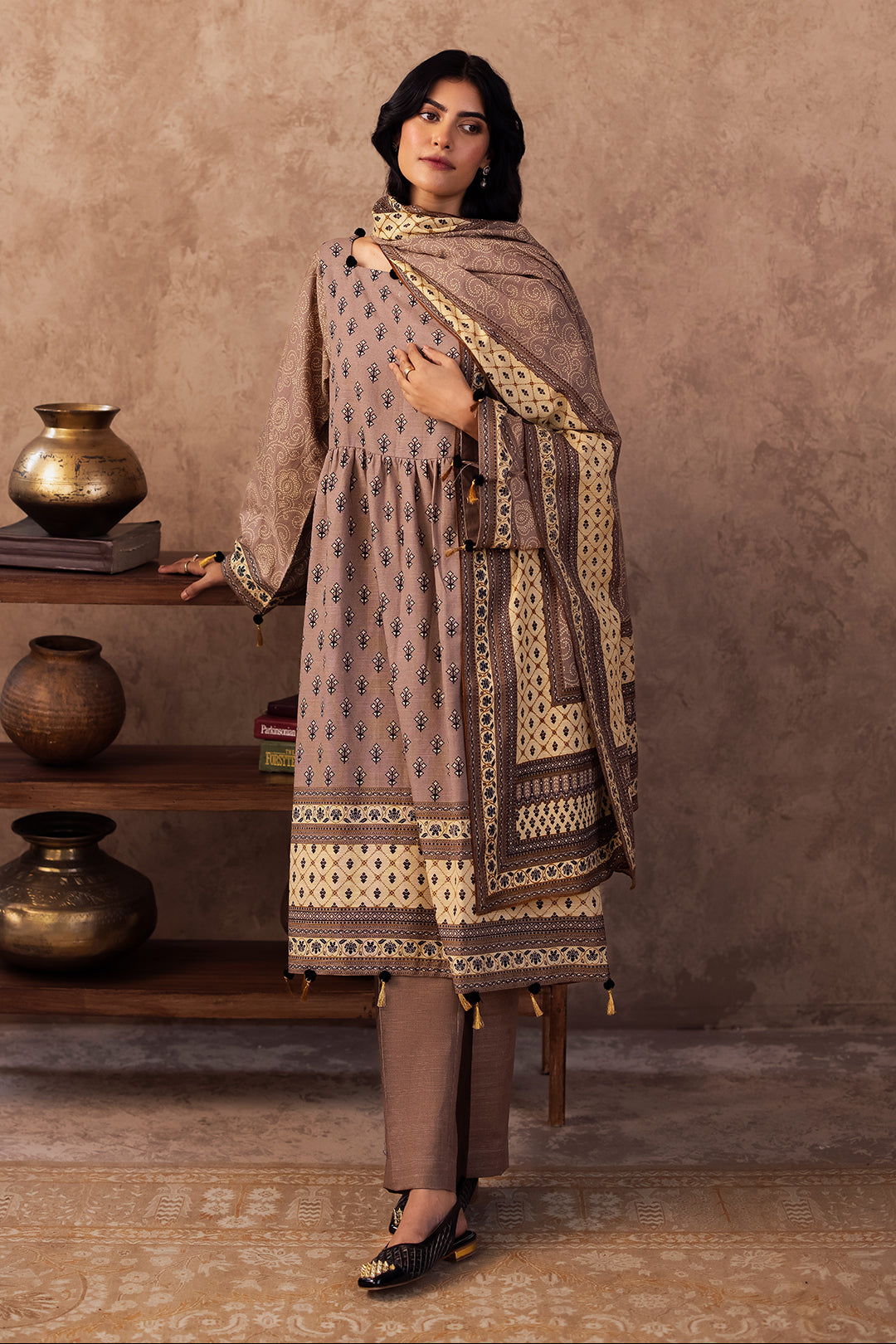 Zellbury | Unstitched 3 Piece Khaddar | Shirt Shalwar Dupatta - 0274