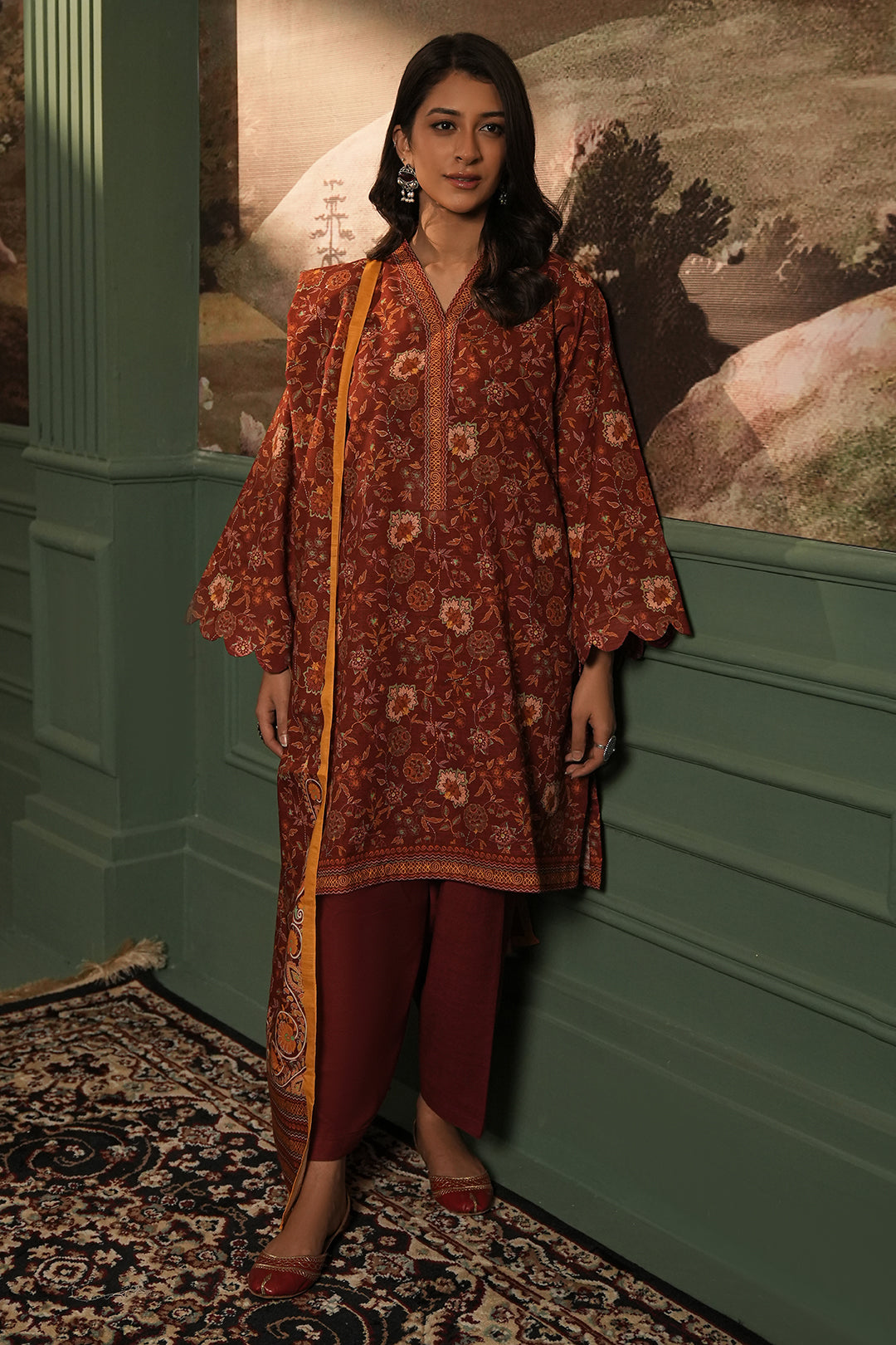 Zellbury | Unstitched 3 Piece Khaddar | Shirt Shalwar Dupatta - 0356