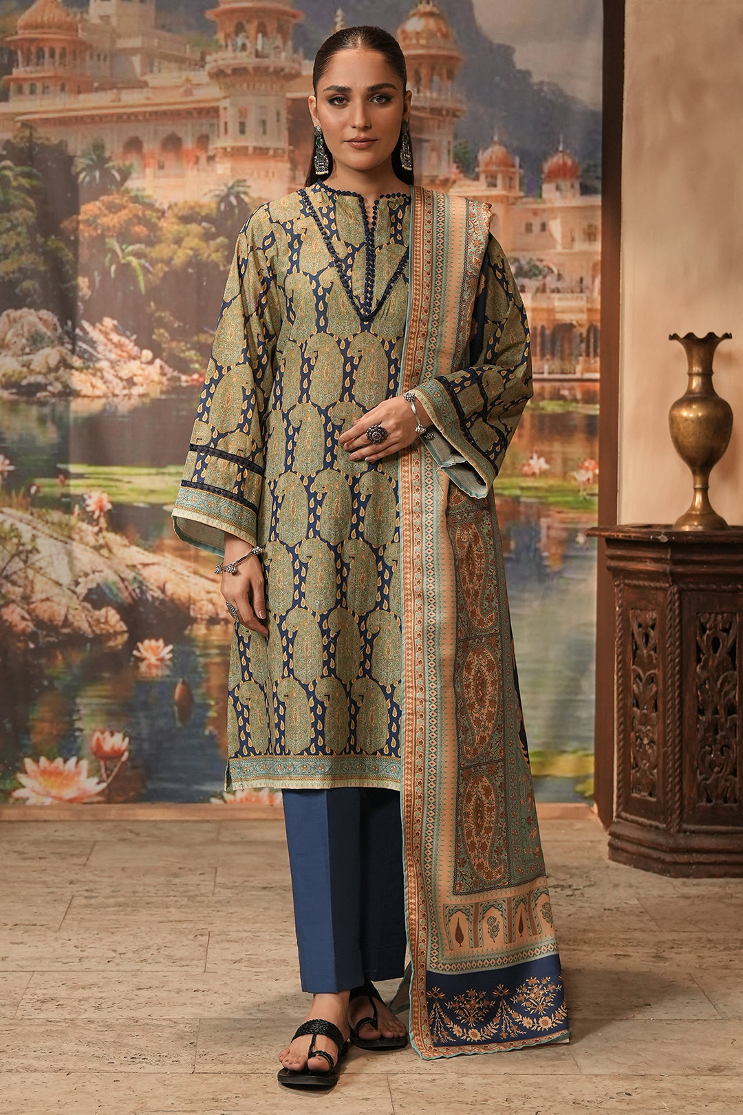 Zellbury | Unstitched 3 Piece Khaddar | Shirt Shalwar Shawl - 0381