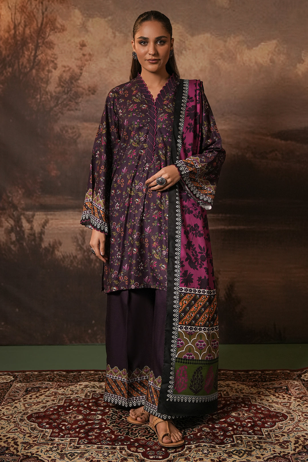 Zellbury | Unstitched 3 Piece Cotail | Shirt Shalwar Dupatta - 0399