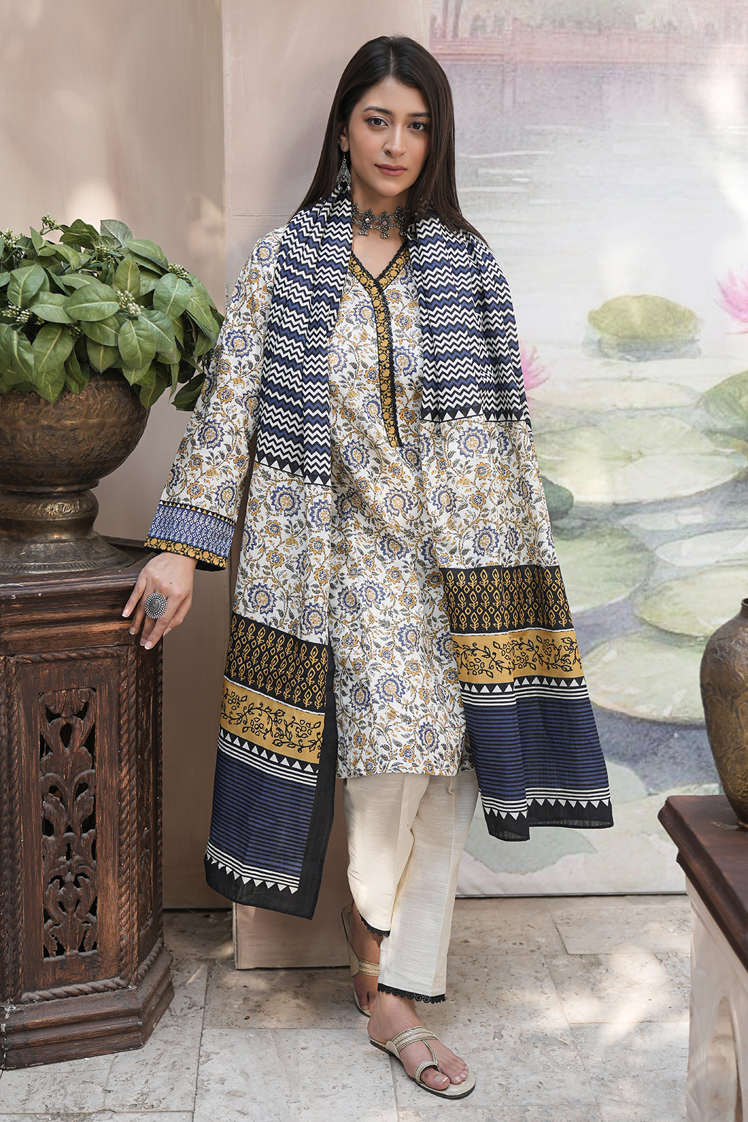 Zellbury | Unstitched 3 Piece Khaddar | Shirt Shalwar Dupatta - 0452