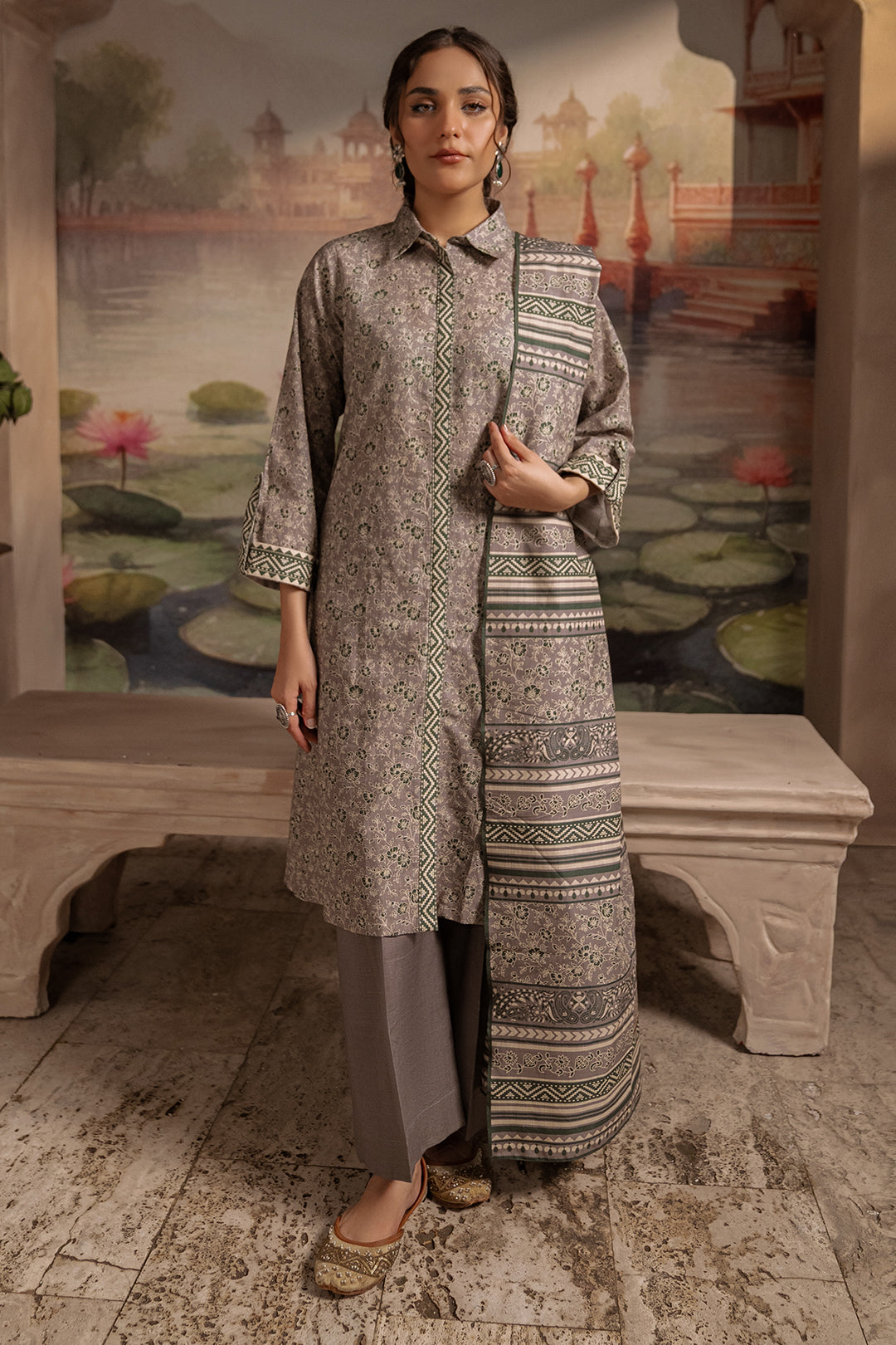 Zellbury | Unstitched 3 Piece Karandi | Shirt Shalwar Dupatta - 0457