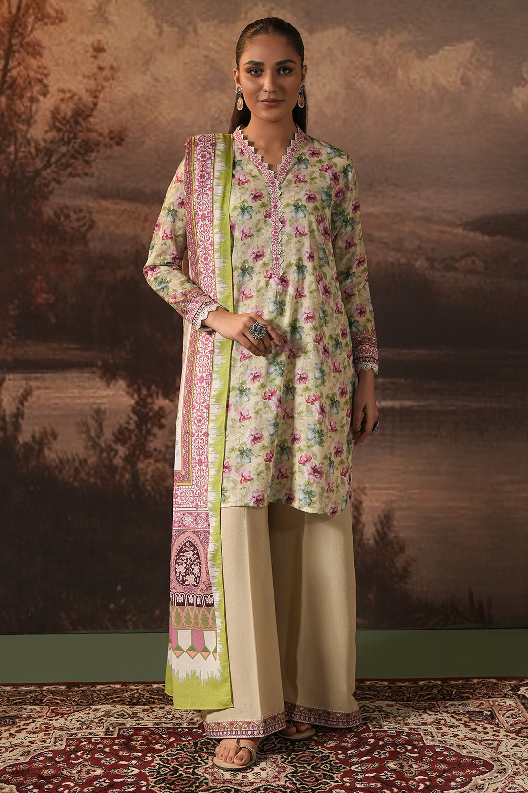 Zellbury | Unstitched 3 Piece Karandi | Shirt Shalwar Dupatta - 0458