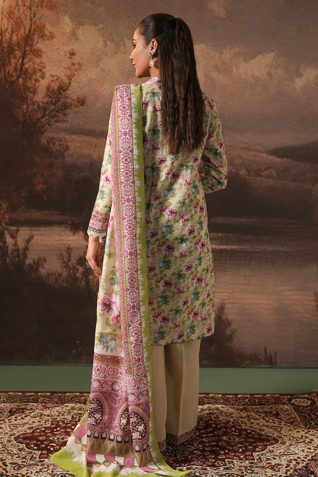 Zellbury | Unstitched 3 Piece Karandi | Shirt Shalwar Dupatta - 0458