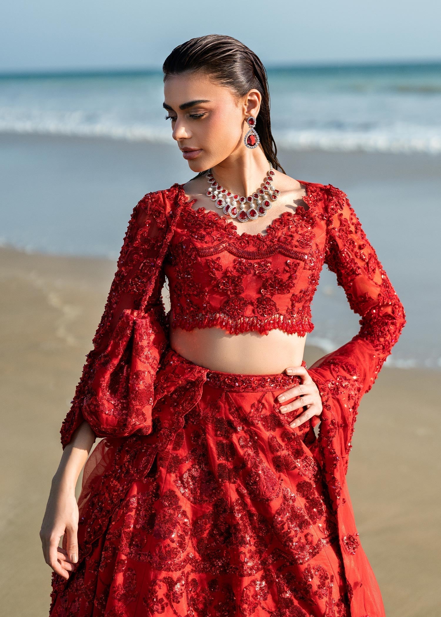 Waqas Shah | Amariage Luxury Formals | Ruby M Red Net