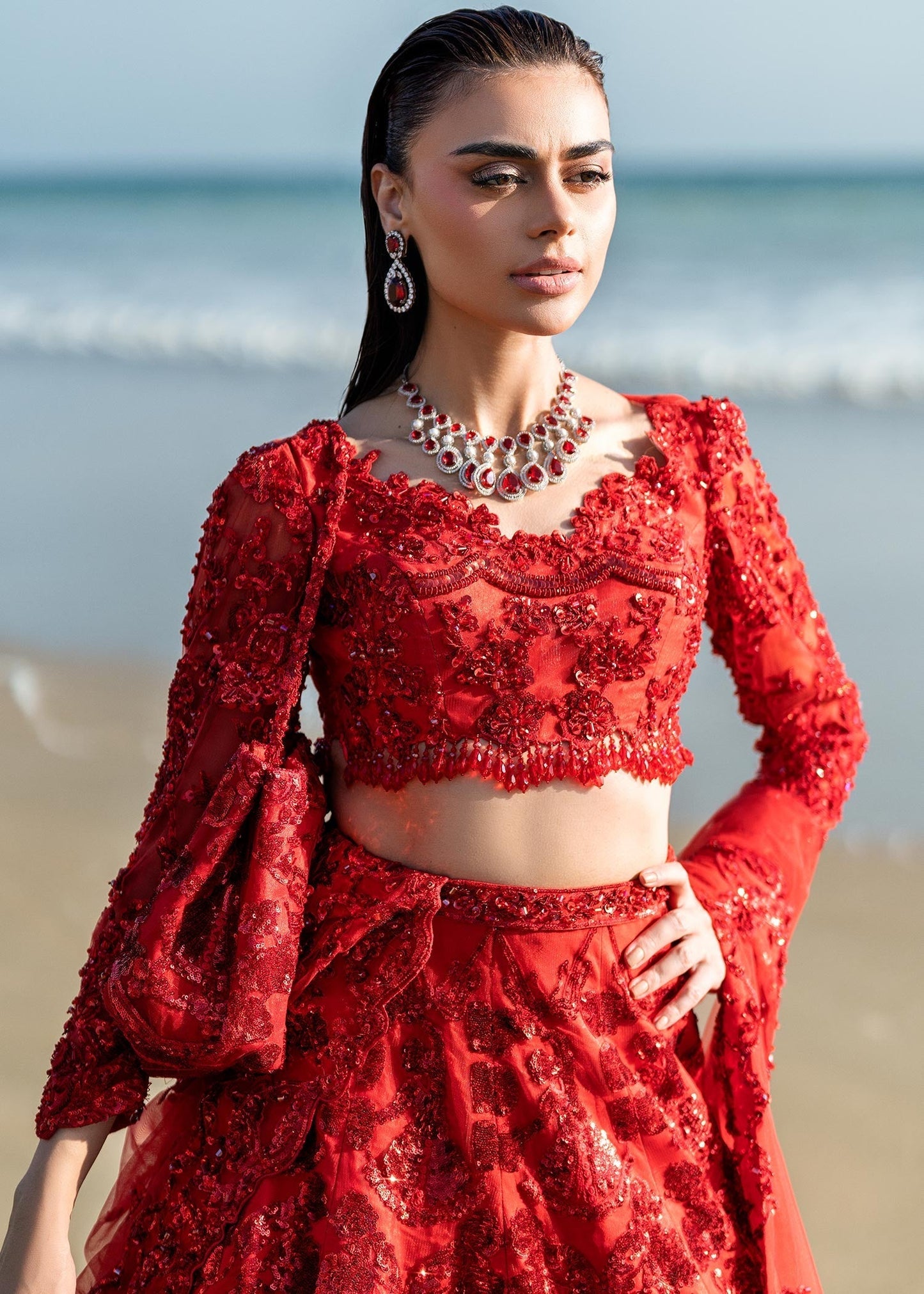 Waqas Shah | Amariage Luxury Formals | Ruby Custom Size Red Net