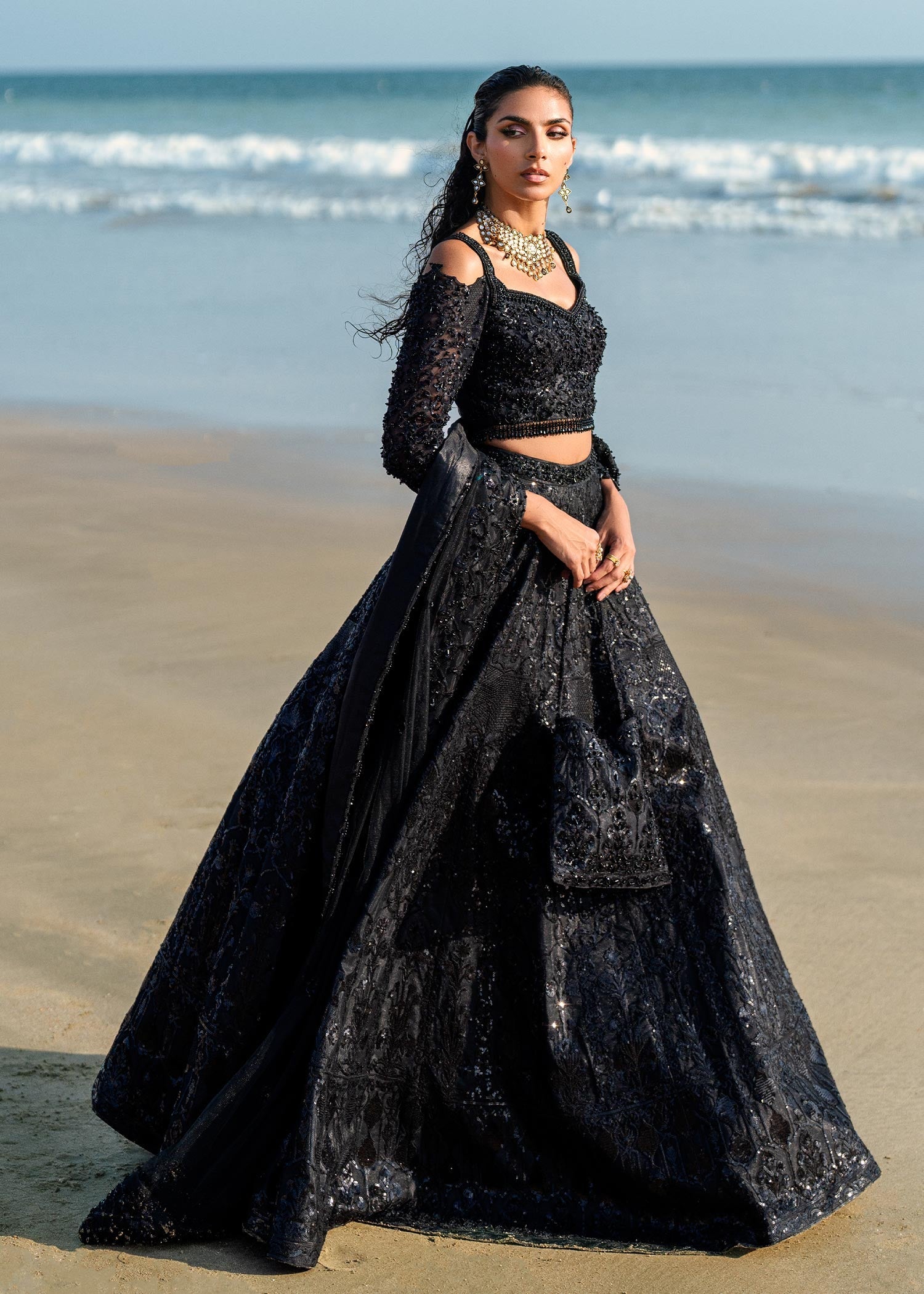 Waqas Shah | Amariage Luxury Formals | Black Musk Custom Size Black Net