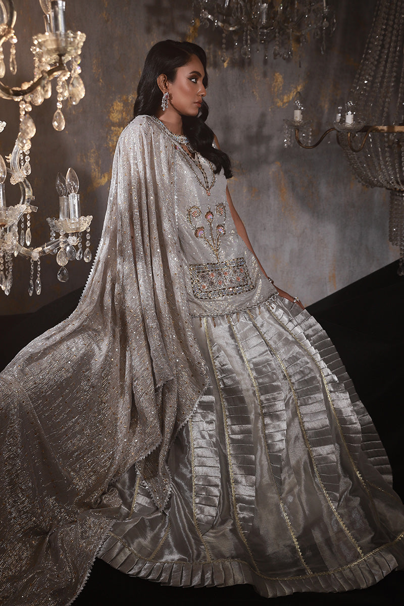 Wardha Saleem | Layla Wedding Formals | Layla-08 M Silver Shimmer Chiffon